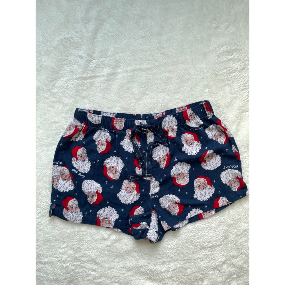 Old Navy Pajama Shorts Womens Navy Blue Santa Claus Holiday Print Size M